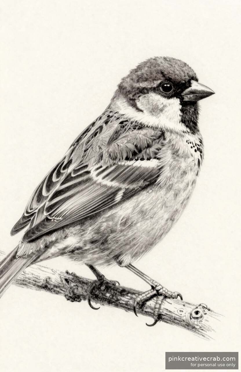 Classic Pencil Drawing of a Sparrow