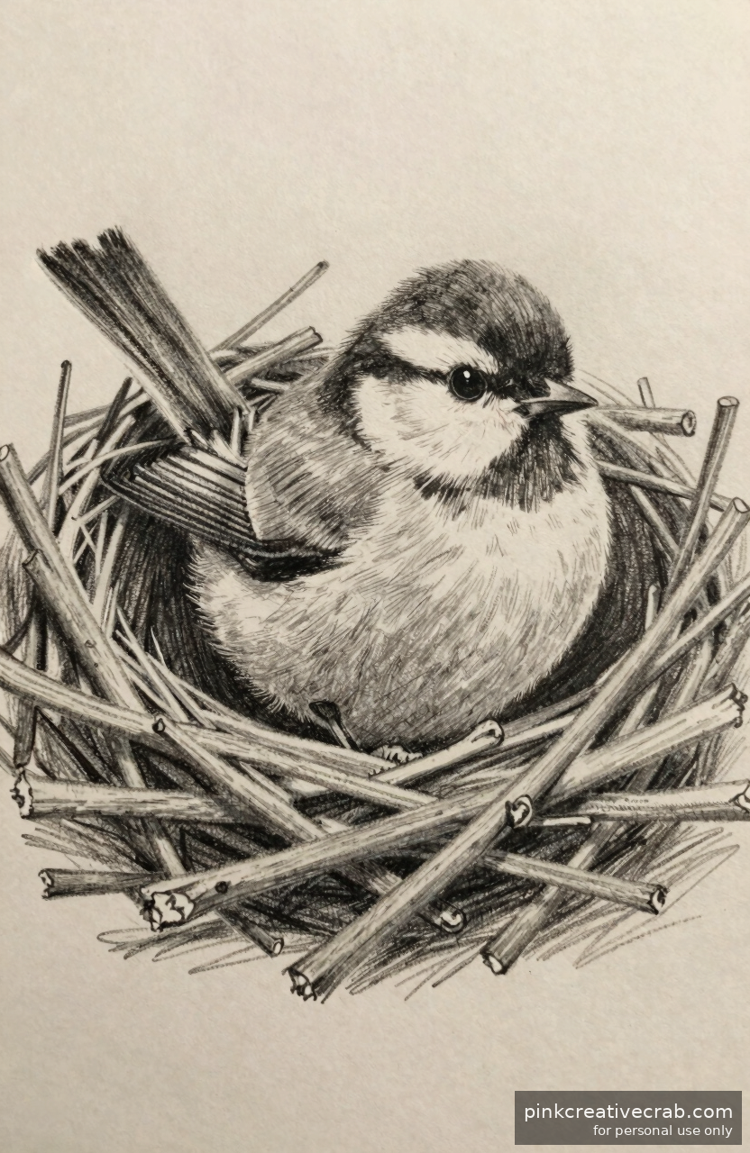 Cozy Nesting Bird Drawing