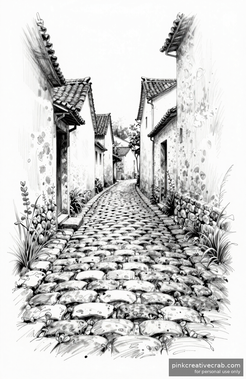 Cobblestone Lane Sketch