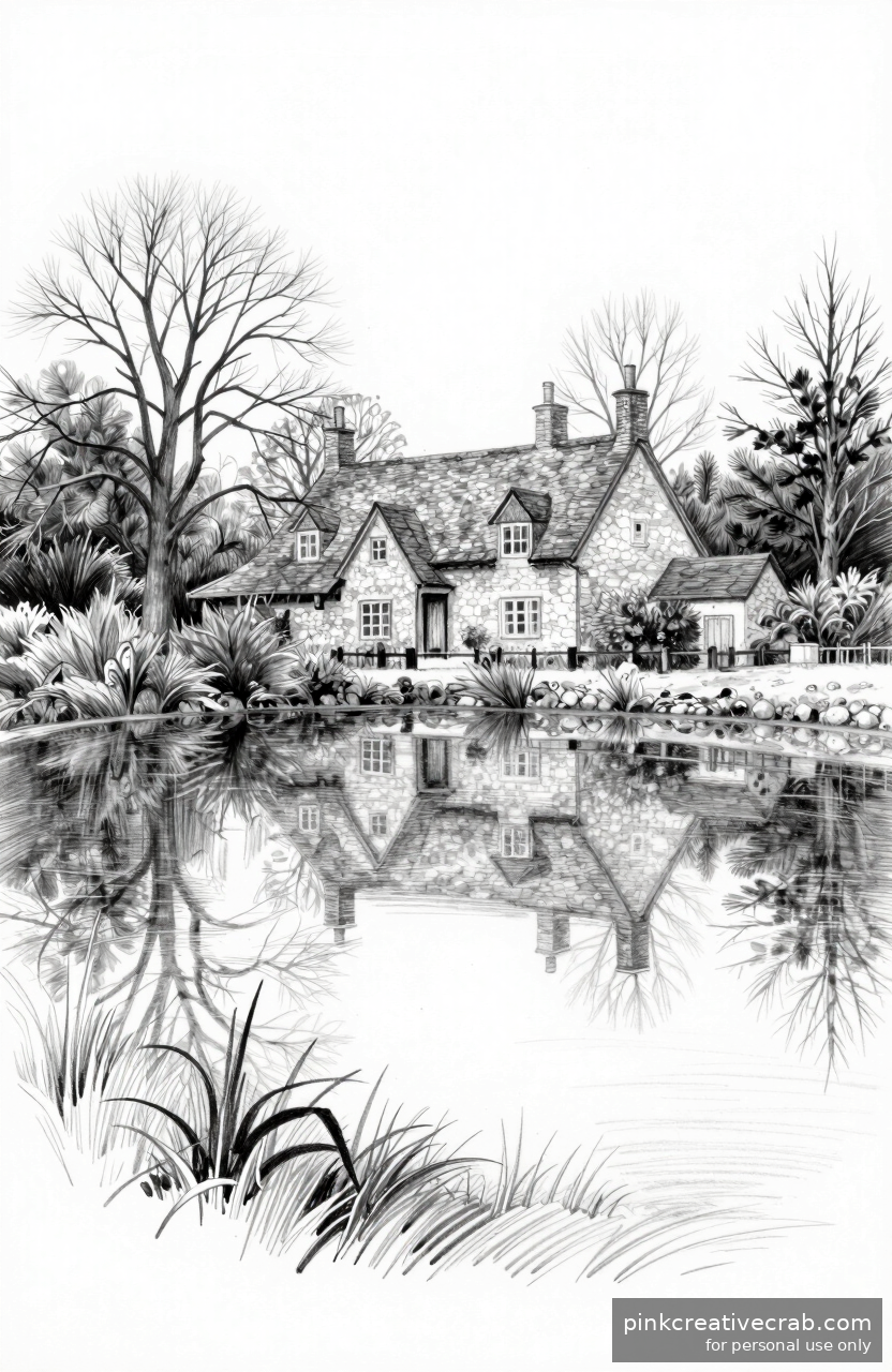 Peaceful Village Pond Scene