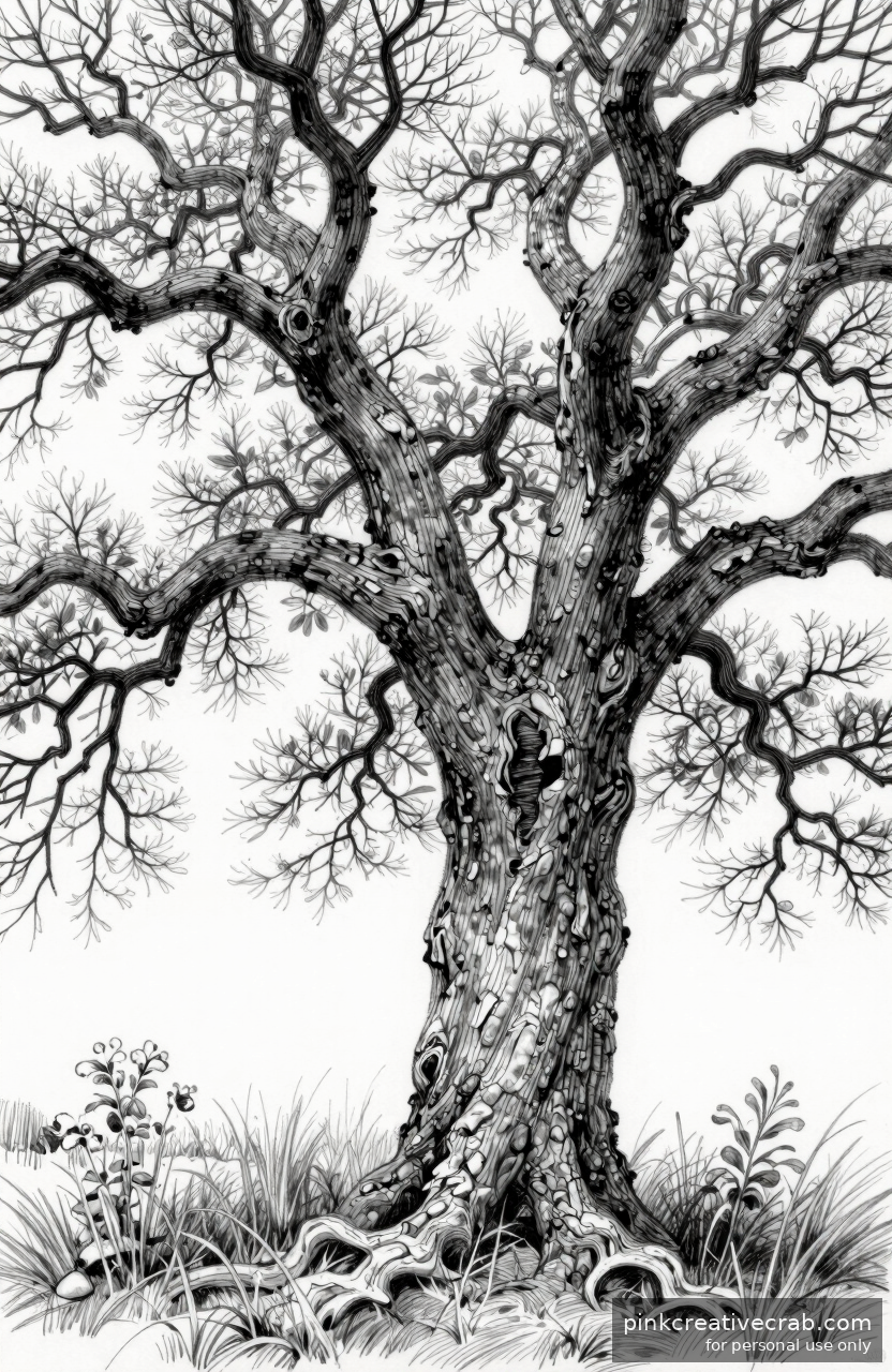 Twisted Bare Oak Tree