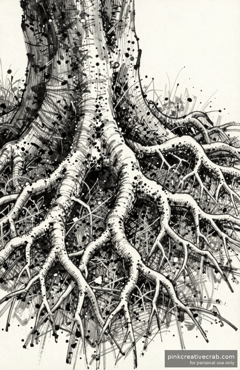 Roots Emerging from Soil