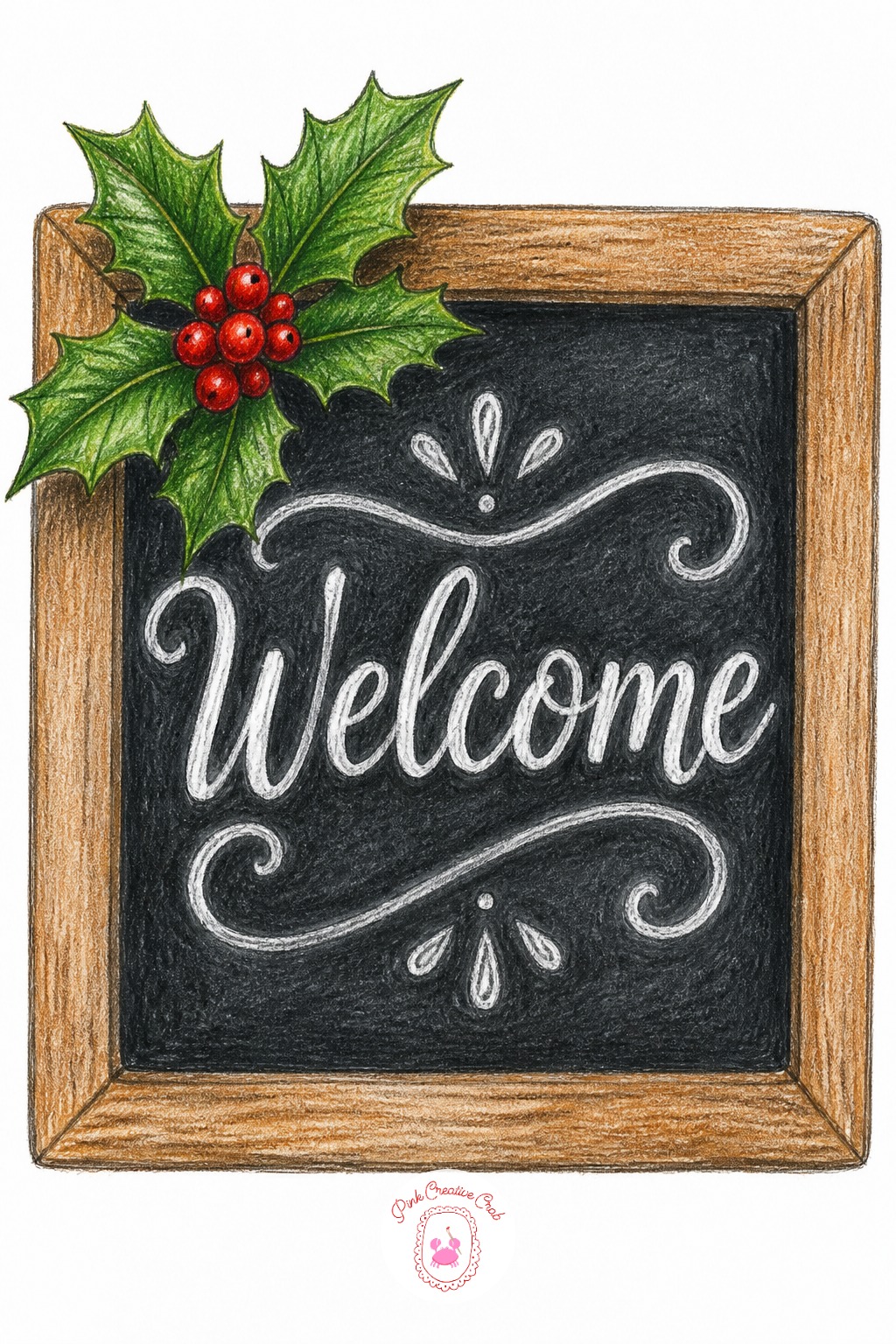 Chalkboard Welcome Sign — Draw a simple rectangle chalkboard inside a plain wood frame, then build up the board in layered charcoal gray and black colored