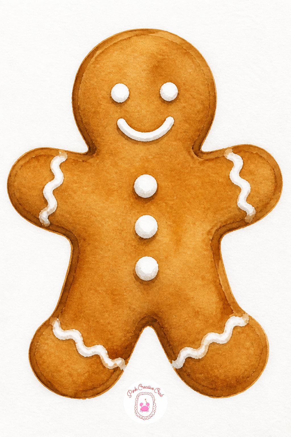 Gingerbread Man Cookie — A gingerbread man is a friendly, simple outline shape that reads instantly. Christmas watercolor ideas