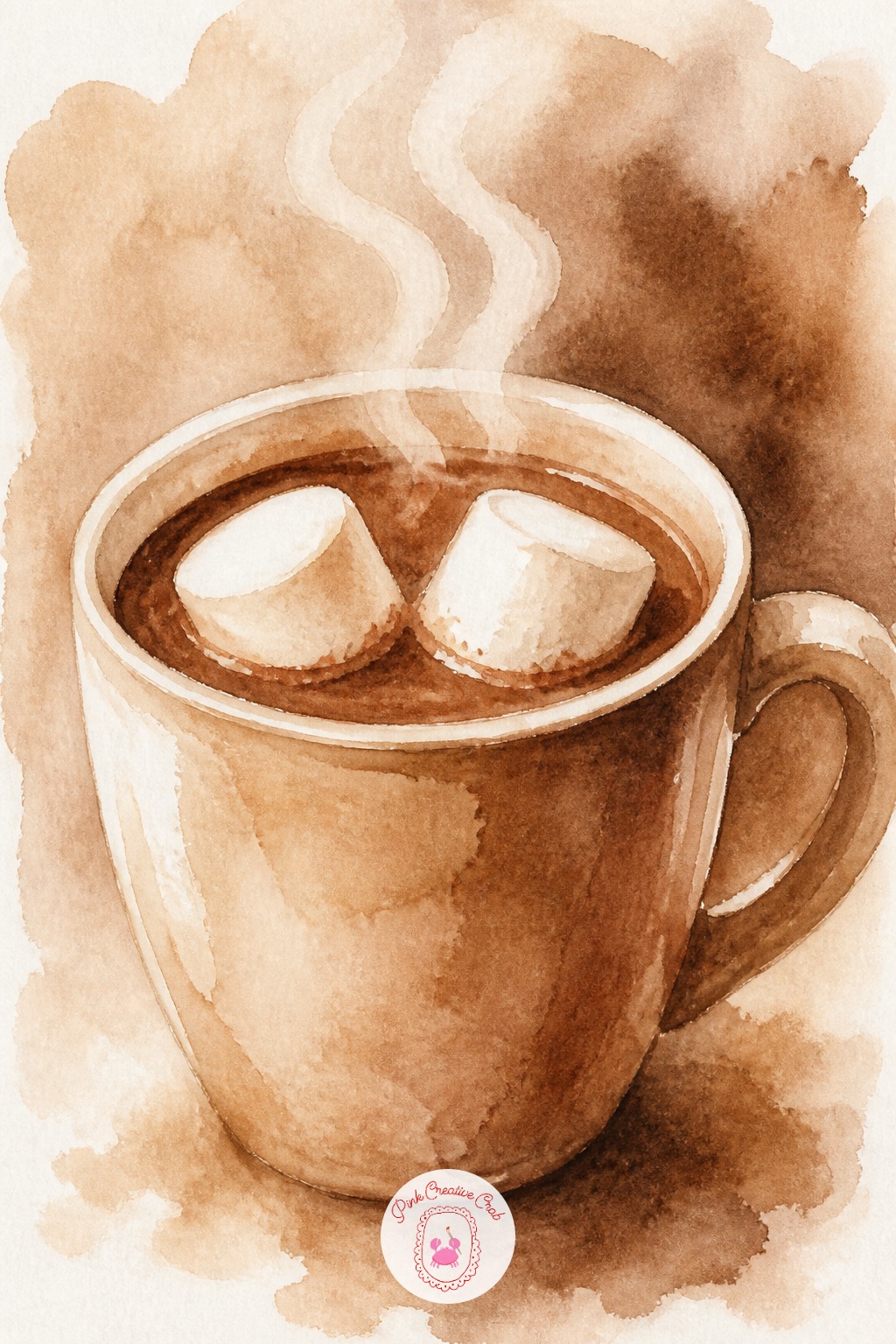 Mug of Hot Chocolate With Marshmallows — A simple mug shape filled with brown liquid and a few marshmallows is a cozy, quick subject. Christmas watercolor ideas
