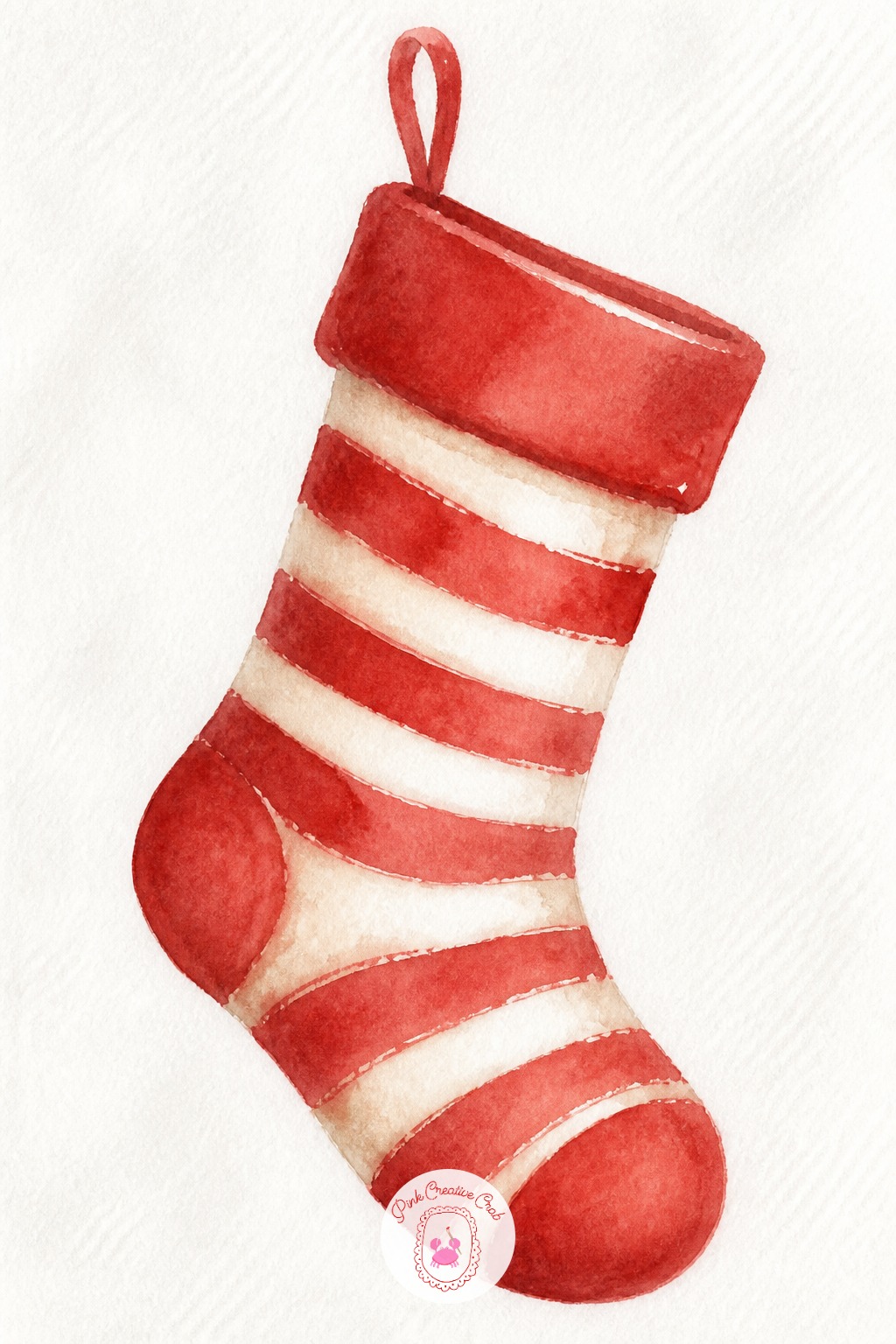 Striped Stocking Hanging — A hanging stocking has a nice curved toe that gives it weight, unlike a flat sock shape. Christmas watercolor ideas
