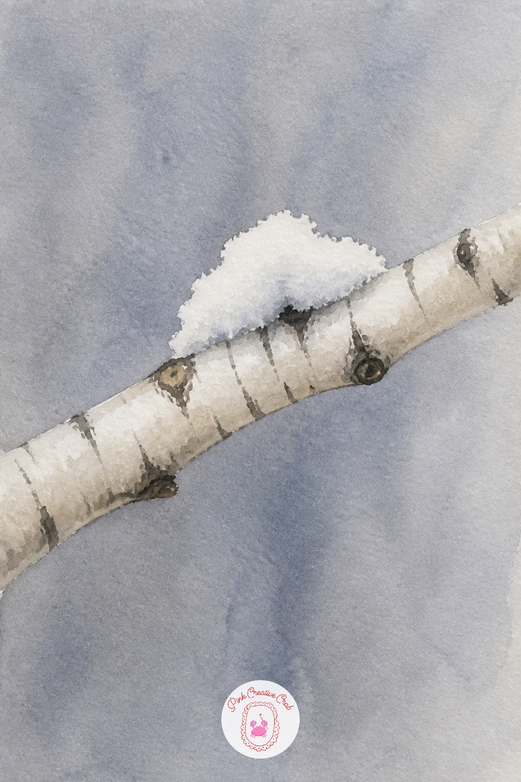 Birch Branch in Snow — A birch branch relies on contrast rather than color, since the bark itself stays close to bare paper. Christmas watercolor ideas