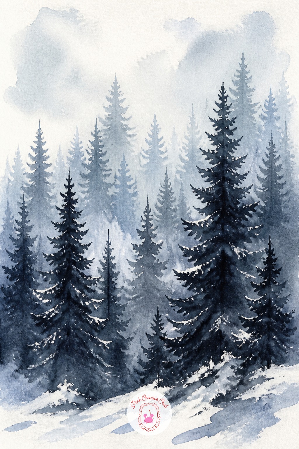 Snowy Pine Forest Silhouette — A simple layered forest is a good lesson in pushing distance back with value alone. Christmas watercolor ideas