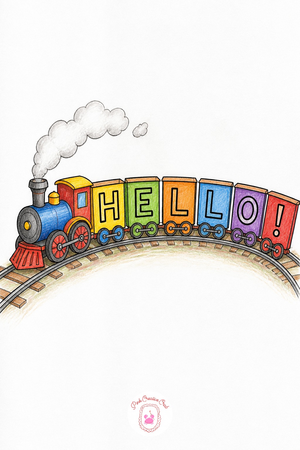 Train Car Letters — Sketch a toy train on curving track, with each car drawn as the same size box before any color or lettering goes in. Merry christmas drawing
