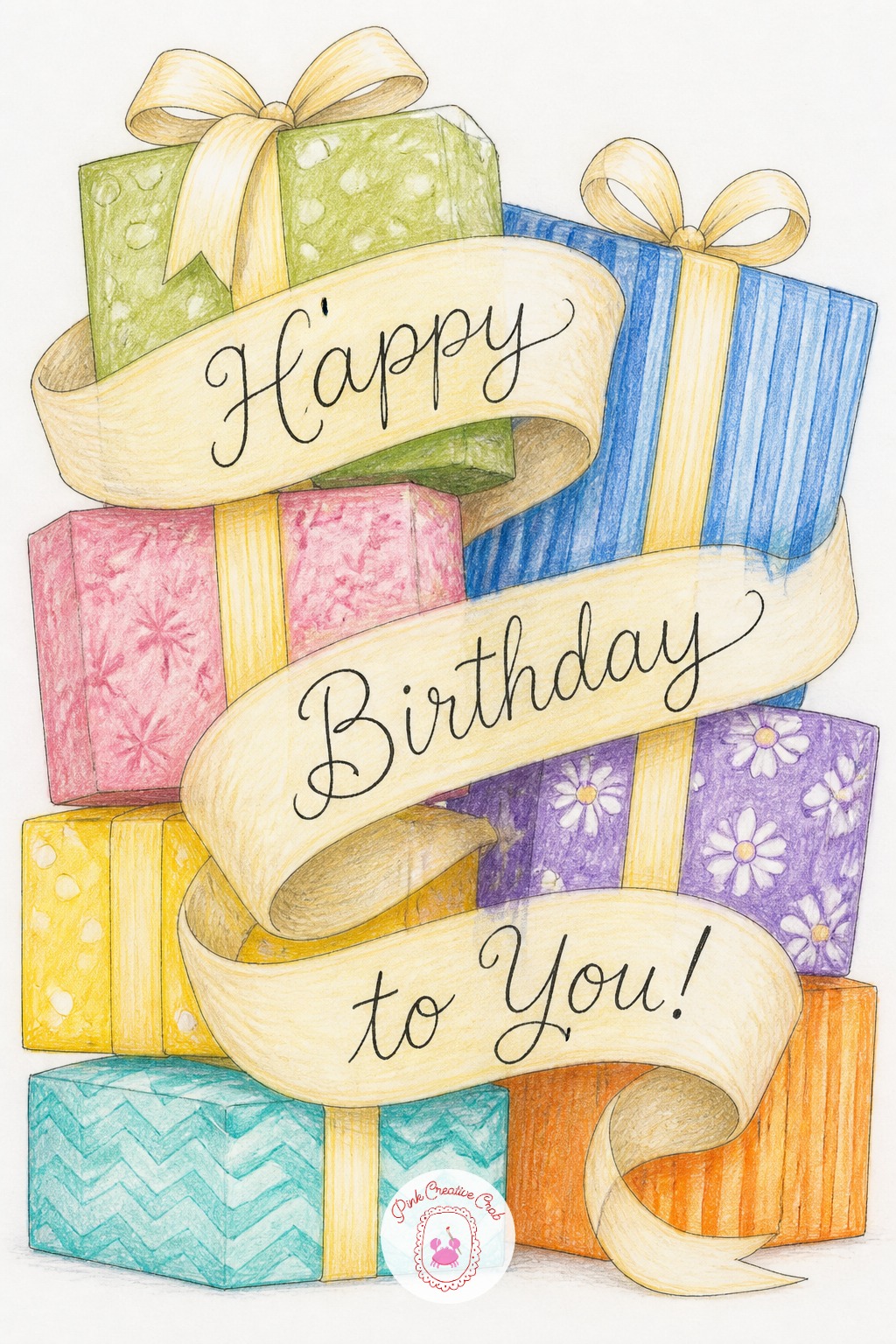 Gift Box Ribbon Spelling — Stack three or four wrapped boxes with different patterns, stripes, dots, and plaid, then trail a plain solid ribbon across the