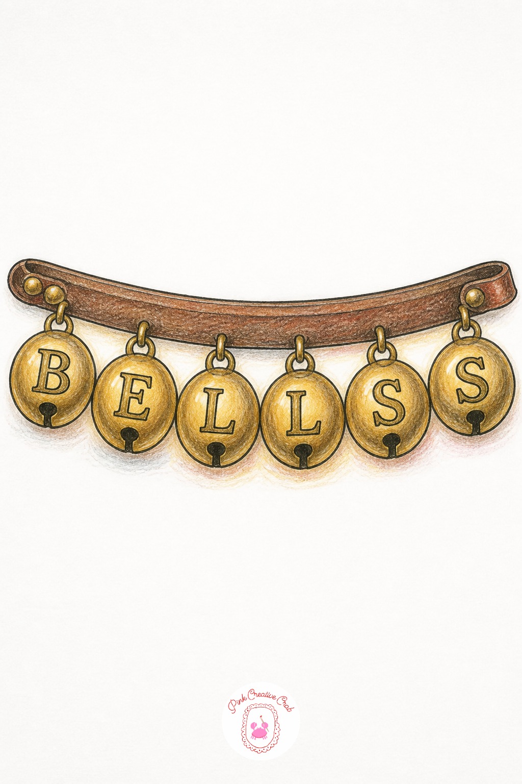 Sleigh Bell Letters — Draw a row of round bells strung along a leather strap, one letter engraved on each bell. Merry christmas drawing