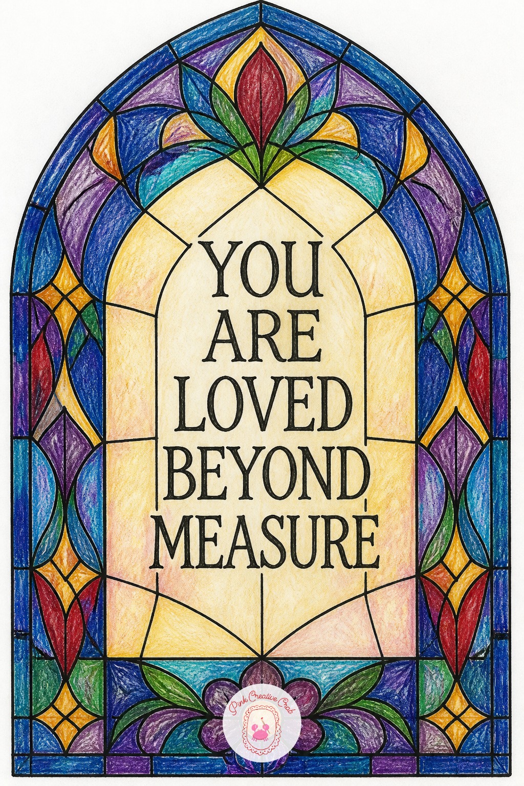 Church Window Stained Glass Message — Sketch a tall arched window divided into panels with thick lead lines, keeping the overall shape simple before adding any