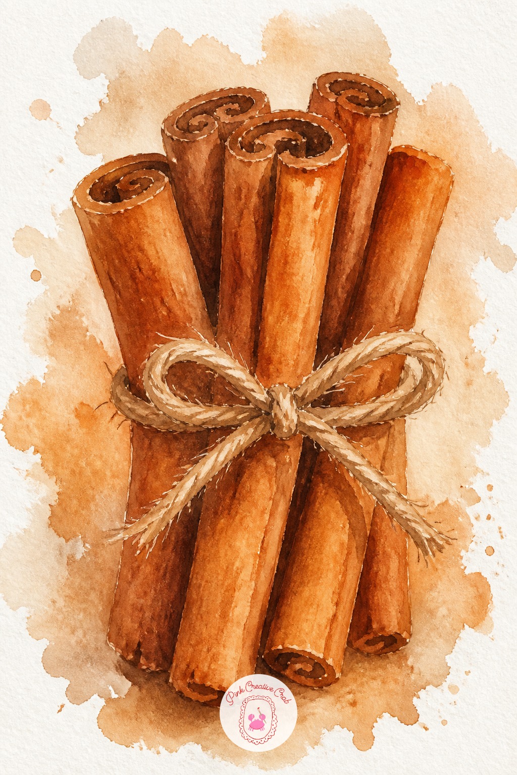 Cinnamon Stick Bundle — Three or four rolled cinnamon sticks tied with twine sit well on a small square of paper. Christmas watercolor ideas