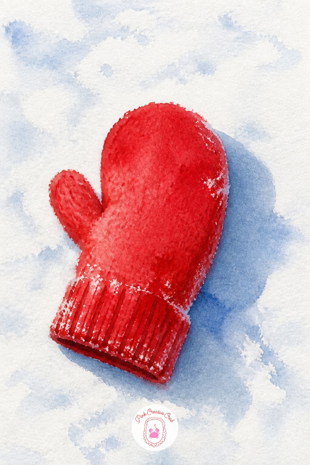 Red Mitten on Snow — One mitten, slightly tilted, is an easy evening subject with a built-in color story. Christmas watercolor ideas