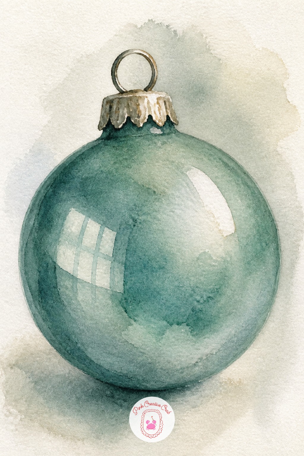 Vintage Bauble With Reflection — An older-style ornament with a faint reflected window shape is a quieter take on the single bauble idea. Christmas watercolor