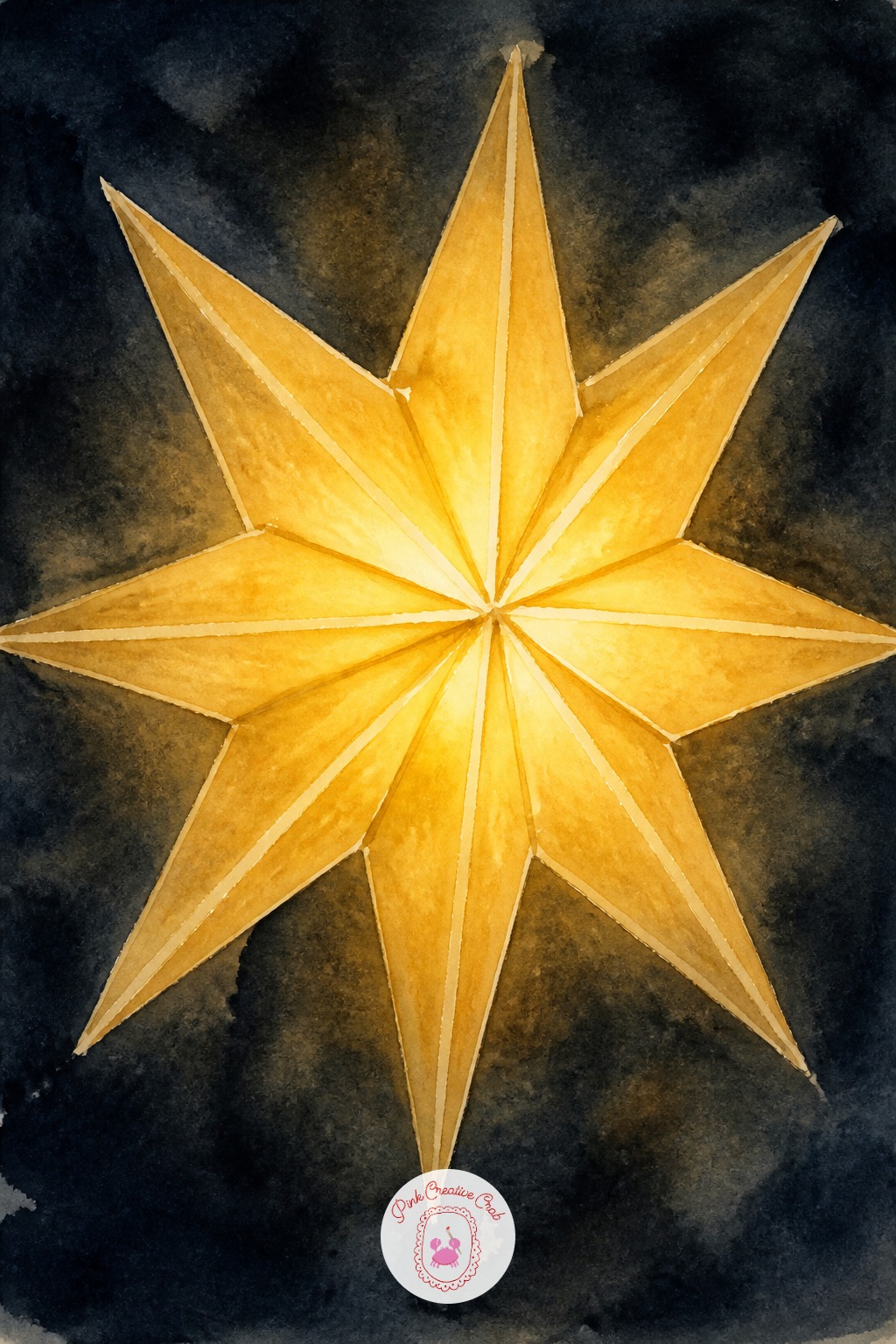 Paper Star Lantern — A folded paper star lantern has flat facets and a warm glow from inside, a nice step up in complexity. Christmas watercolor ideas