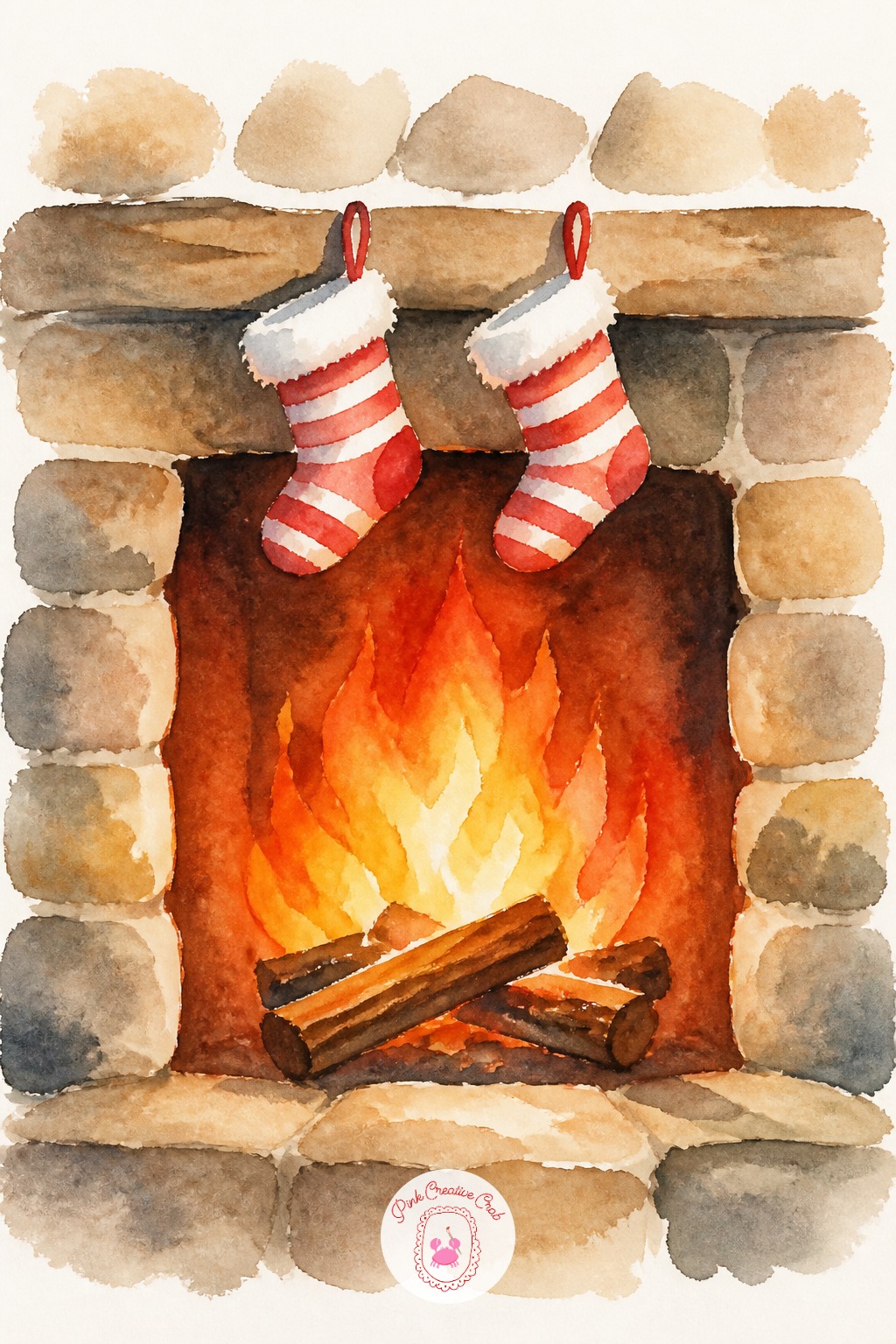 Fireplace With Stockings — A mantel scene brings in a few different shapes at once: the fire glow, the hanging stockings, and the mantel shelf. Christmas