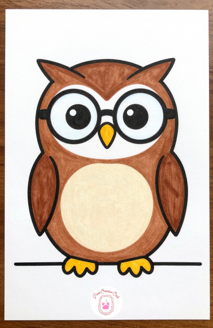 Owl with Reading Glasses — Draw the owl as one tall rounded body shape, then two large circles for eyes that take up most of the face. Silly animal doodles
