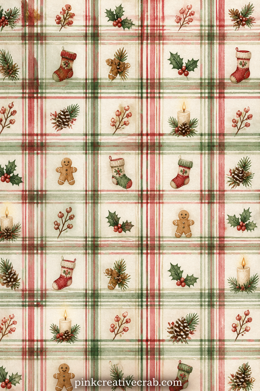 Tartan Ribbon Pattern printable page — Thin crossing stripes repeat like a tartan ribbon across the whole sheet. Christmas junk journal ideas