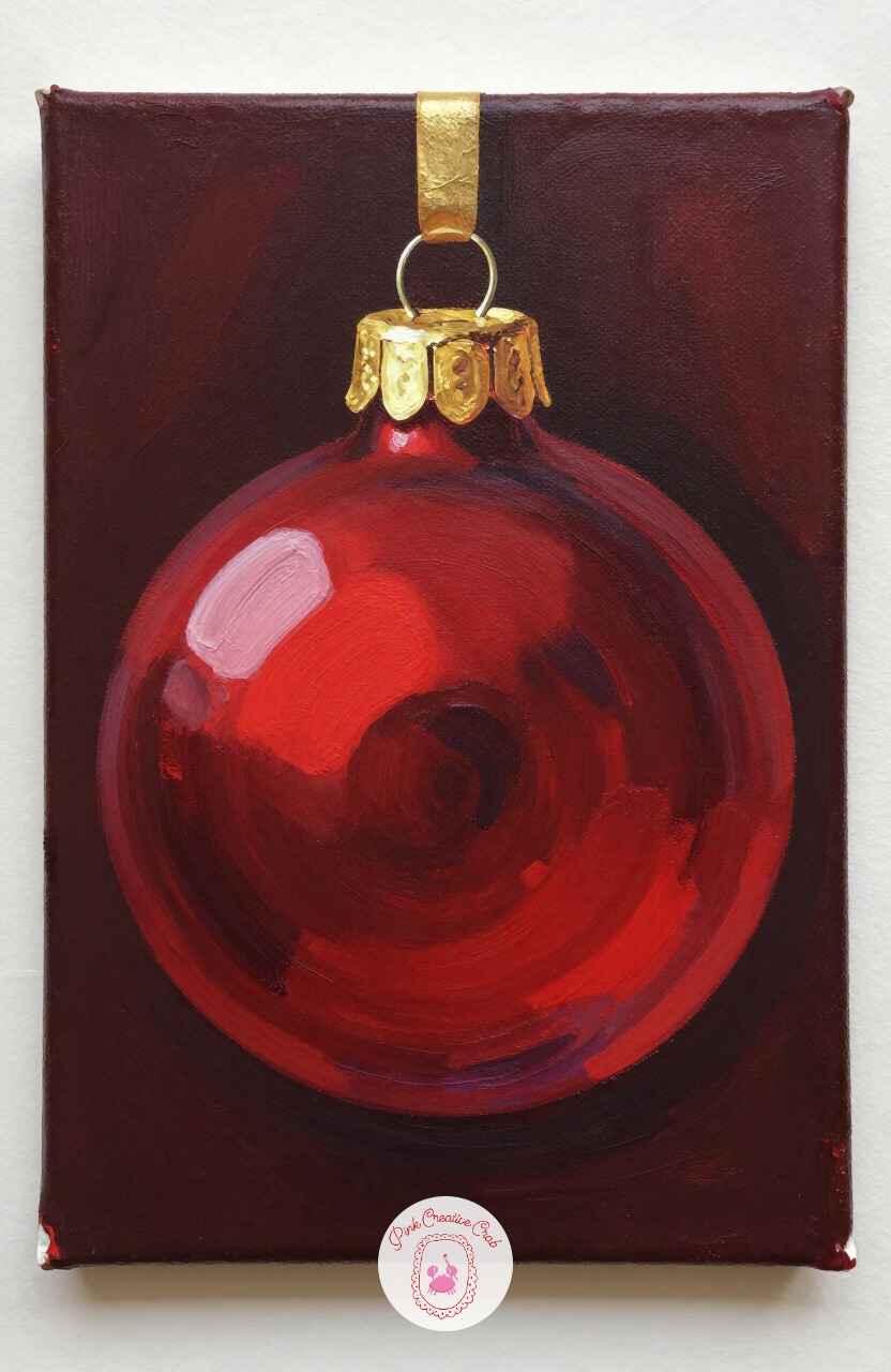 Single Ornament Close-Up — A single ornament fills the whole canvas, so there is no composition to plan and no background detail to manage. Christmas painting
