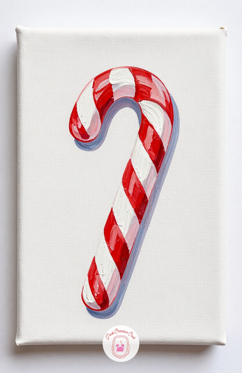 Candy Cane Stripes — A candy cane leaning on a diagonal is an easy warm-up shape, just two curved lines filled with color. Christmas painting ideas