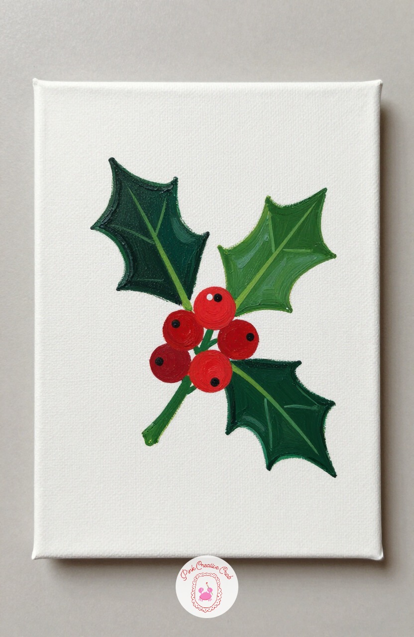 Sprig Of Holly Berries — A small sprig of holly keeps the shape count low: two or three pointed leaves and a cluster of berries. Christmas painting ideas