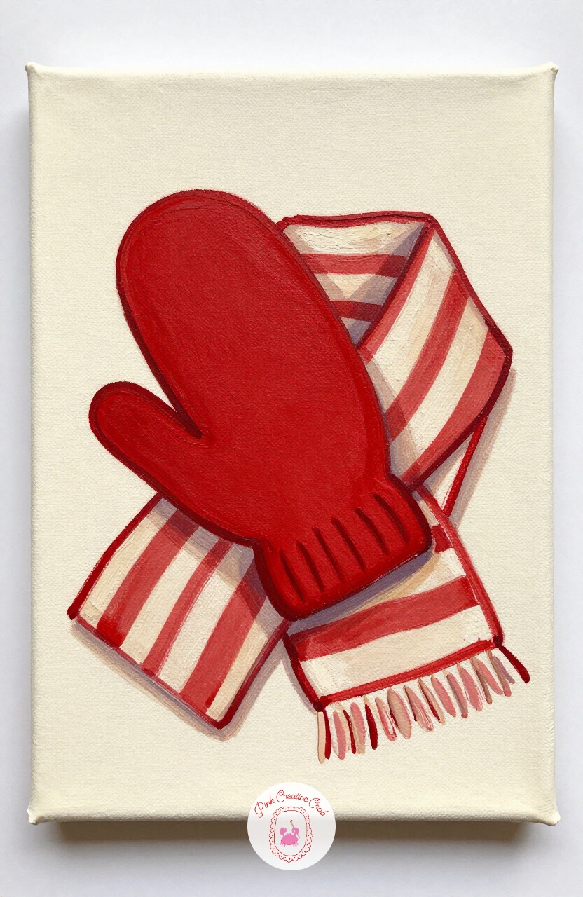 Mitten And Scarf Still Life — A single mitten draped over a folded scarf gives you soft fabric shapes without any fiddly detail. Christmas painting ideas