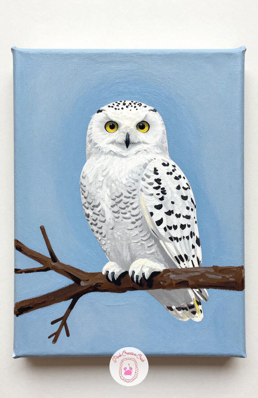 Snowy Owl On A Branch — A snowy owl is mostly white, which sounds easy but actually needs careful shading to avoid looking like a flat paper cutout. Christmas