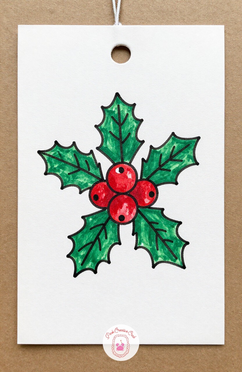 Round Holly Berry Trio — Draw three pointed oval leaves fanned out together, then three small circles nestled at their base for berries. Cute christmas doodles