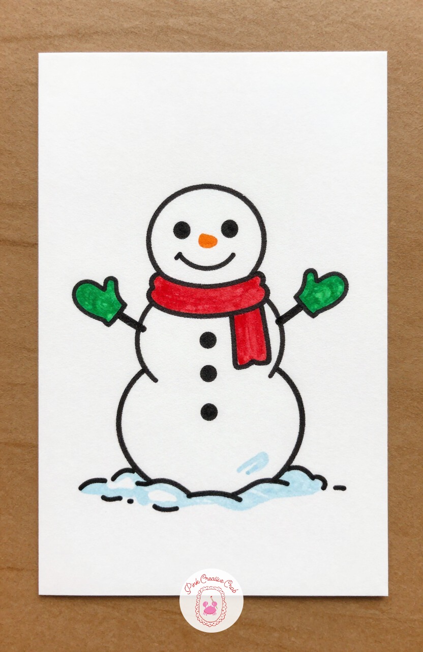 Snowman Melting a Little — Stack two circles, a bigger one on the bottom, add dot eyes and a small triangle nose. Cute christmas doodles