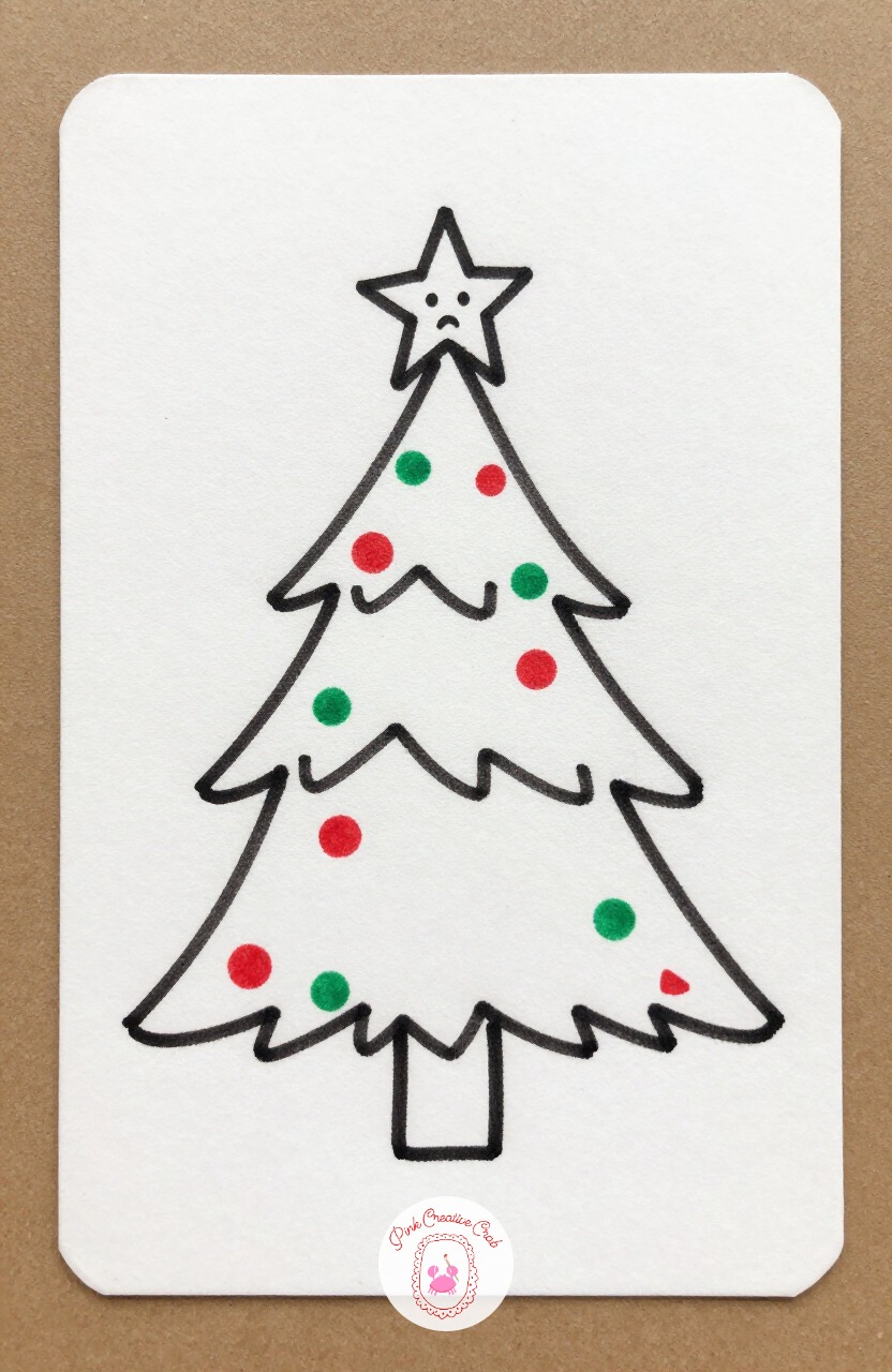 Christmas Tree With Crooked Star — Draw one wide triangle for the tree and a small rectangle trunk underneath, keeping a few branch lines slightly uneven on