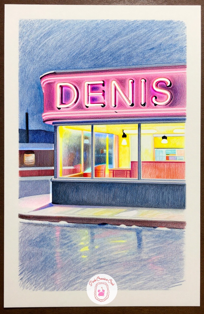 Diner Window With Neon Sign — A roadside diner with a glowing neon sign and a row of window lights gives a different kind of warm glow than a simple lantern.