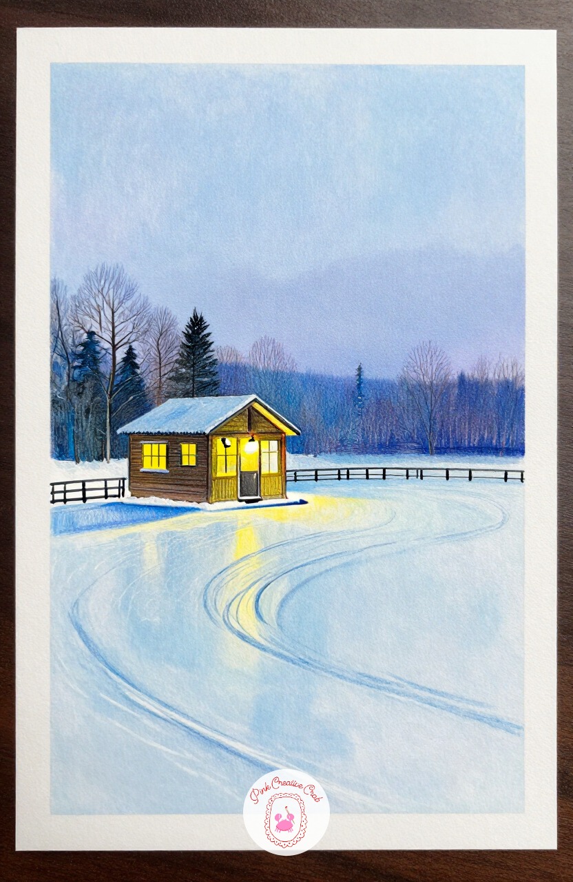 Ice Rink With Warming Hut — A small ice rink with a warming hut at its edge gives a scene with both a cool wide surface and one warm focal point. Christmas