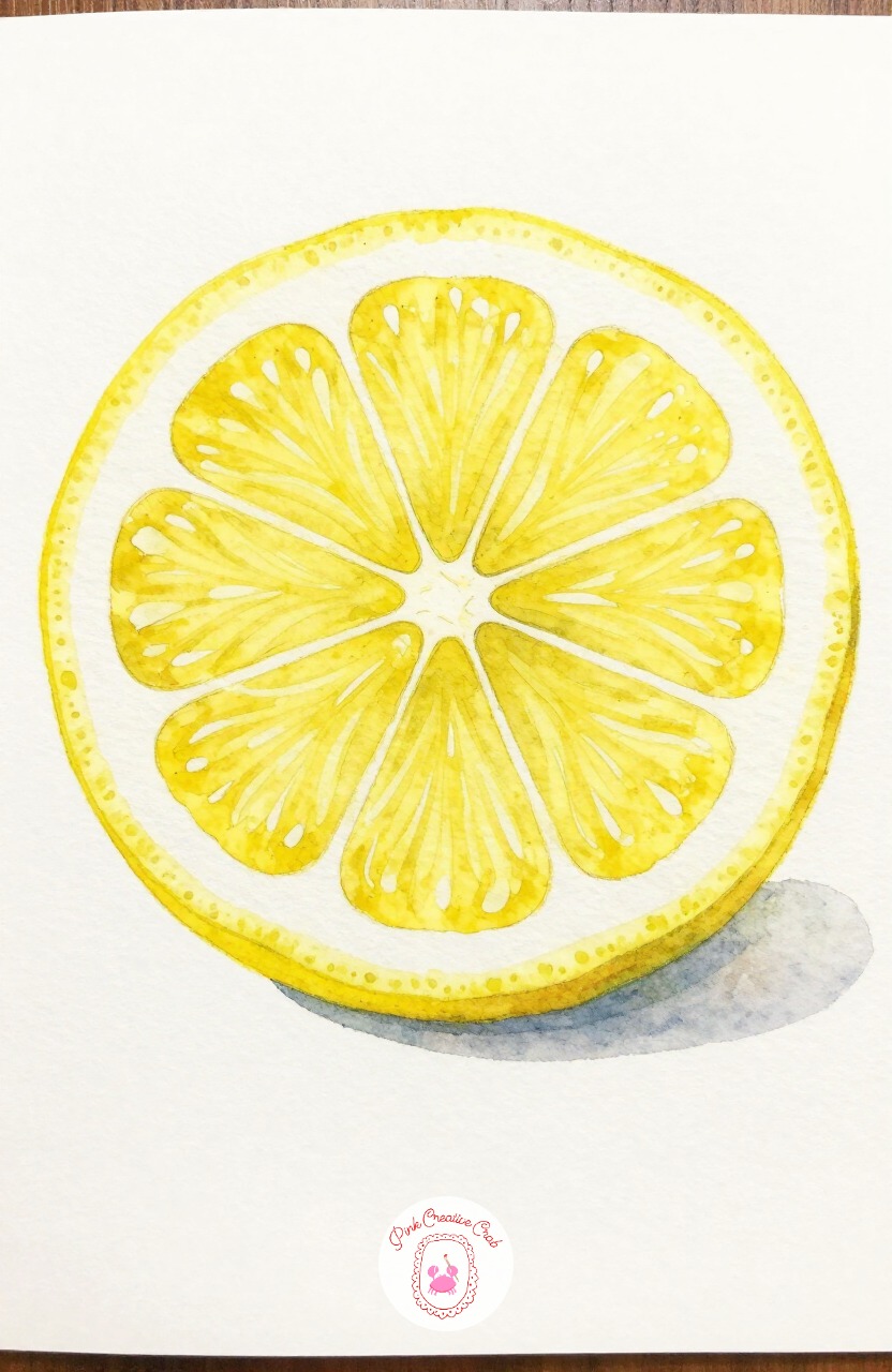 Lemon Slice Study — A lemon slice gives you bright color and a built-in pattern, the segments, that make a quick and satisfying subject. Watercolor inspo