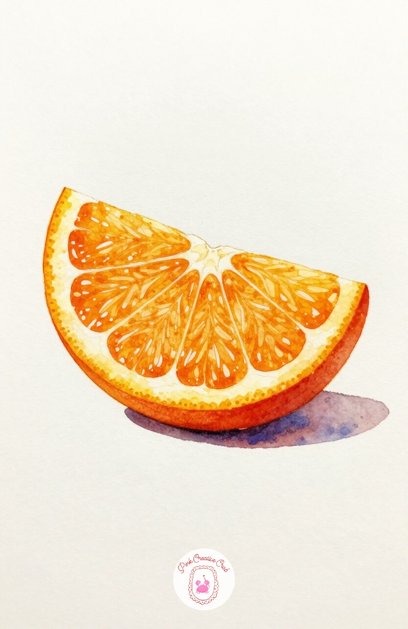 Orange Wedge Half — An orange wedge builds on the lemon slice skills but adds a second color family, orange against white pith, for more contrast practice.