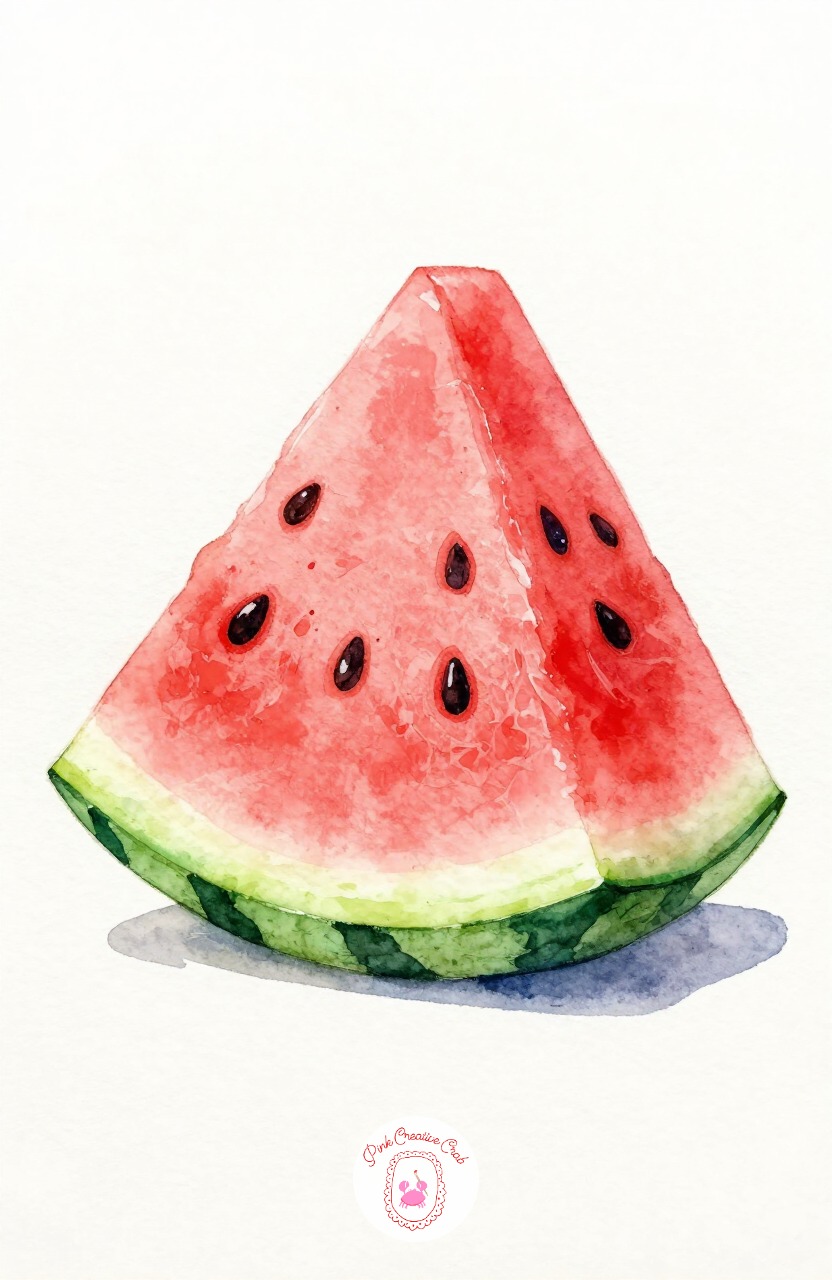 Watermelon Slice — A watermelon slice is pure saturated color, the kind that makes watercolor inspo feel worth opening the paint box for