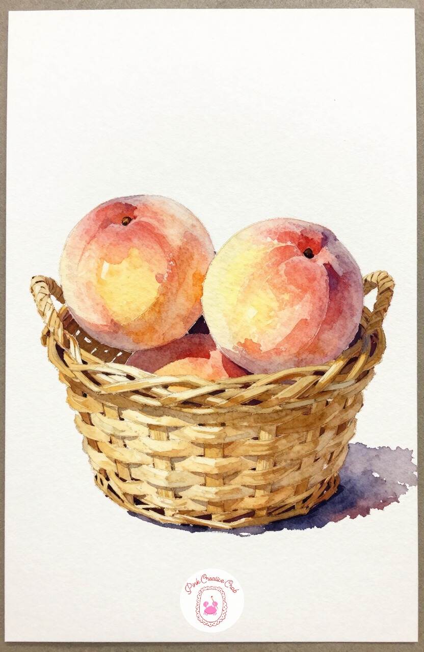 Ripe Peaches in a Basket — A couple of peaches in a woven basket is a step up, since both the fruit's soft blend and the basket's texture need separate