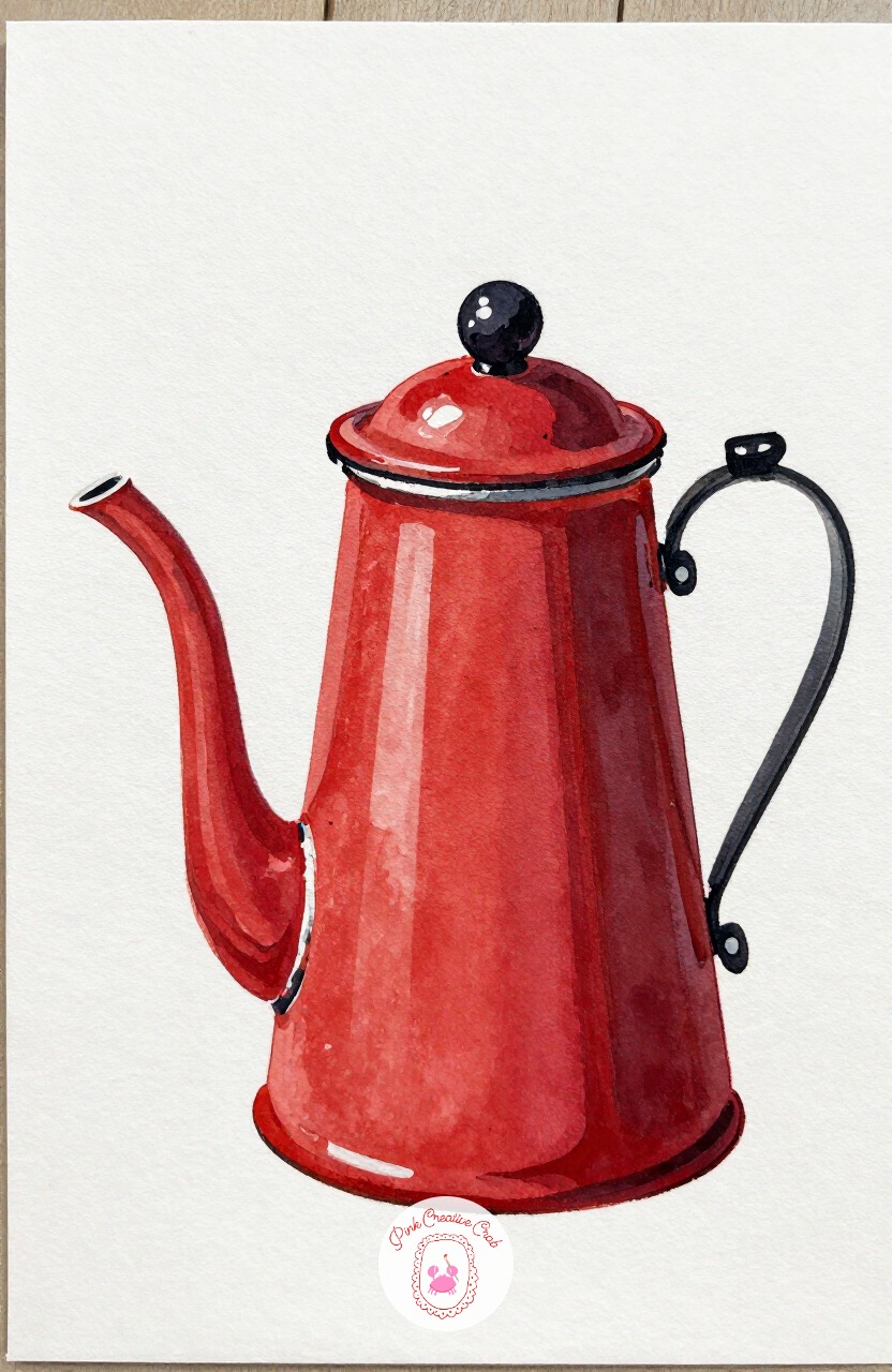 Enamel Coffee Pot — An old enamel coffee pot, chipped and speckled, gives you a chance to paint a confident shape with a worn, storytelling surface. Watercolor