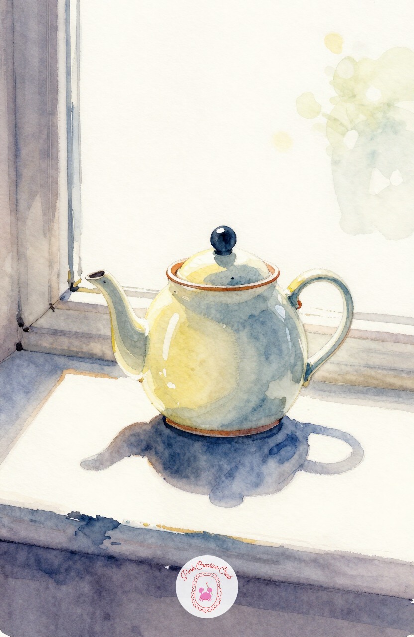 Teapot on Windowsill — A teapot sitting on a windowsill combines an object with a hint of a place, light coming in from one side, which makes it more