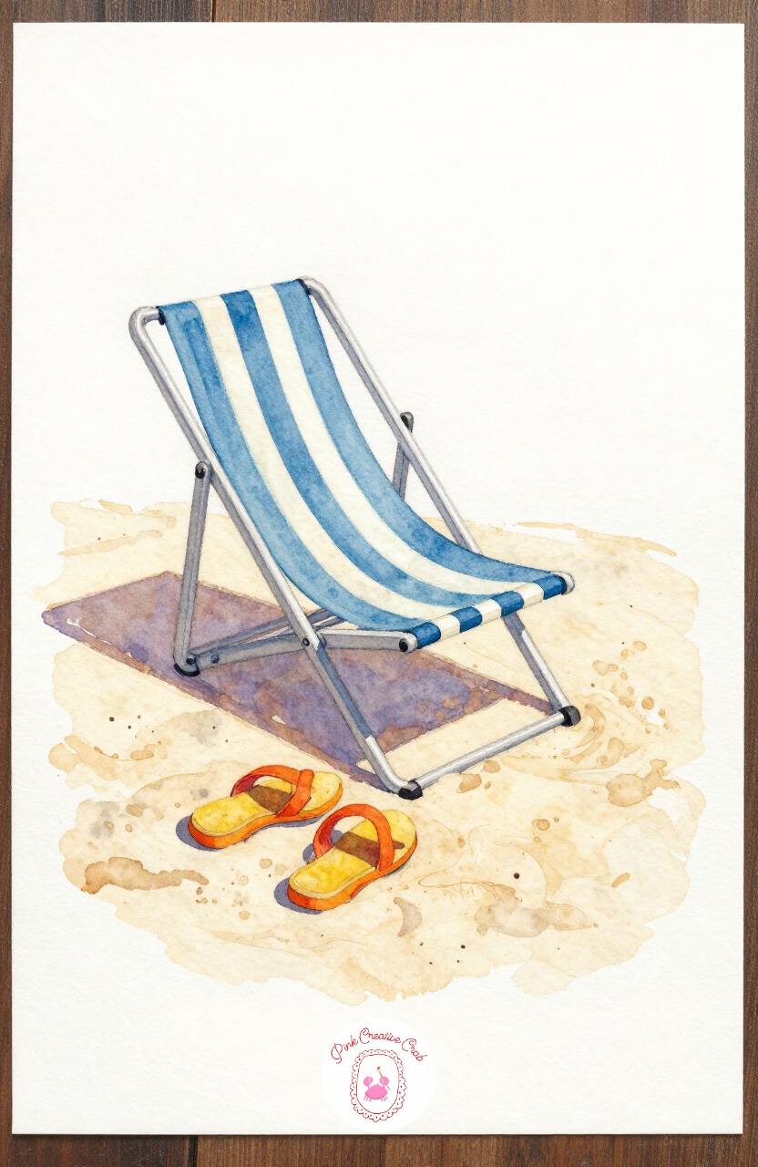 Beach Chair and Sandals — A folding beach chair with a pair of sandals kicked off beside it tells a small story and only needs a few shapes, perfect for anyone