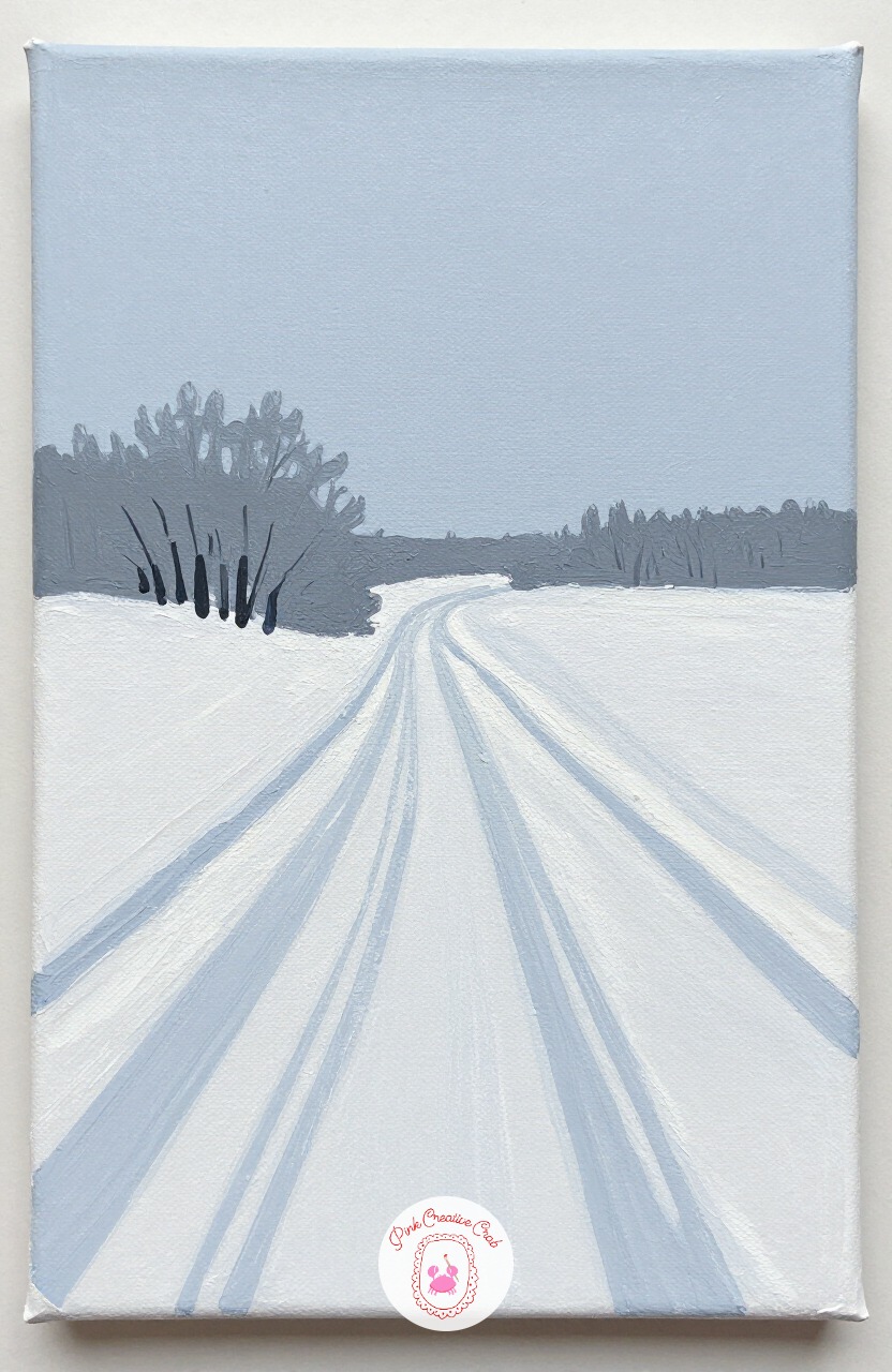 Snowy Country Road — A road receding into the distance is an easy way to practice perspective without a complicated scene. Winter painting ideas
