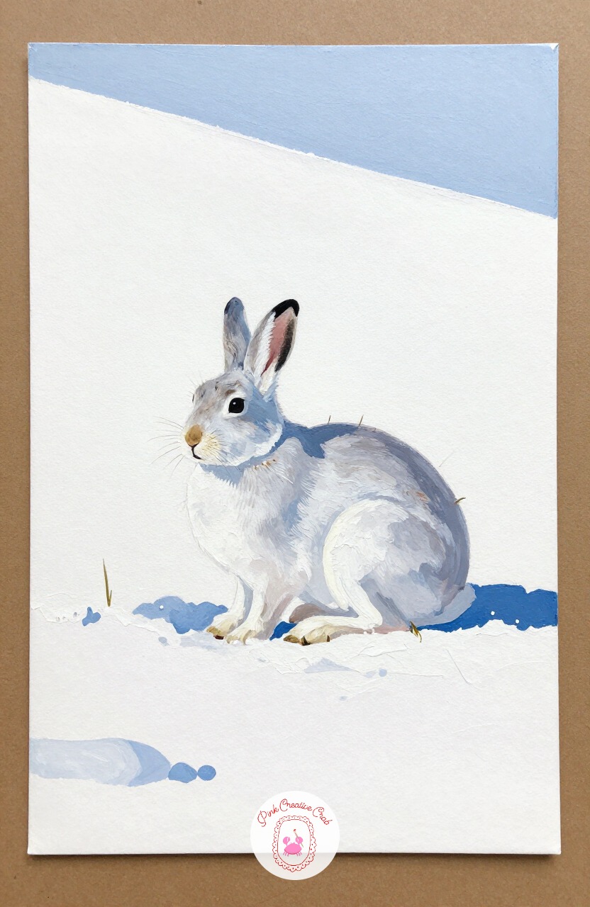 Snowshoe Hare in Snowdrift — A white hare in snow is a good lesson in painting white on white, since the animal only reads clearly through shadow and edge