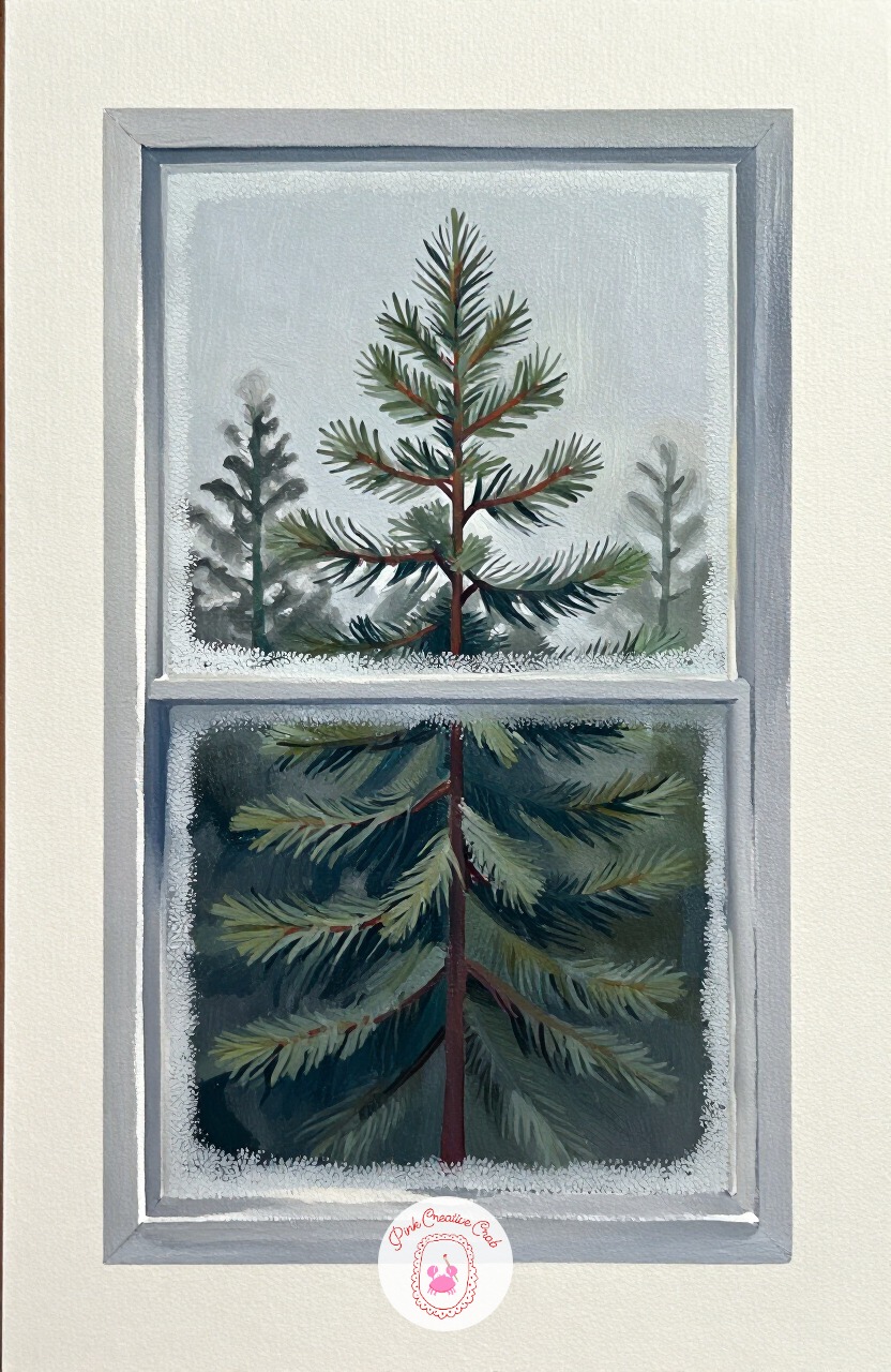 Frosted Window with Pine View — A window with frost at the edges and a pine view beyond makes an interesting close-up that combines texture with a loose