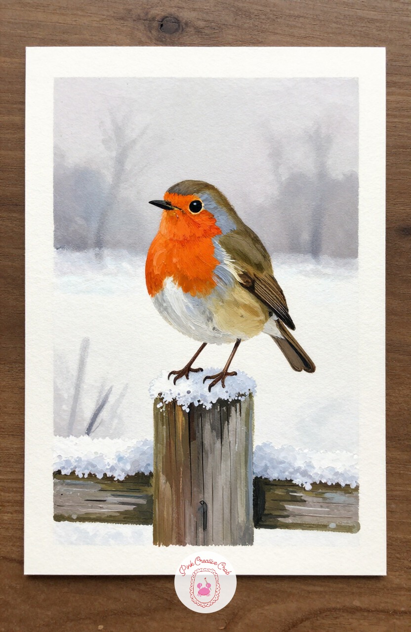Robin On A Frosty Fence Post — A robin on a fence post is a nice change of pace from the cardinal, since the warm orange breast reads differently against snow.