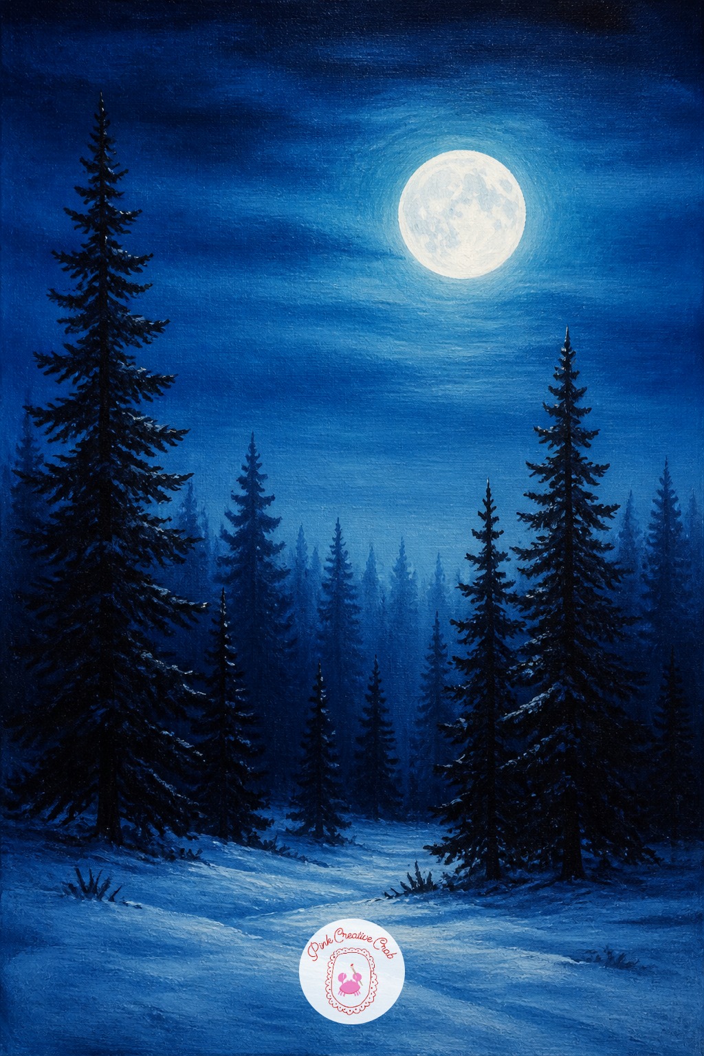 Moonlit Pine Forest — A forest of pines lit by a single moon is mostly about value rather than detail, which makes it a good exercise in working with a limited