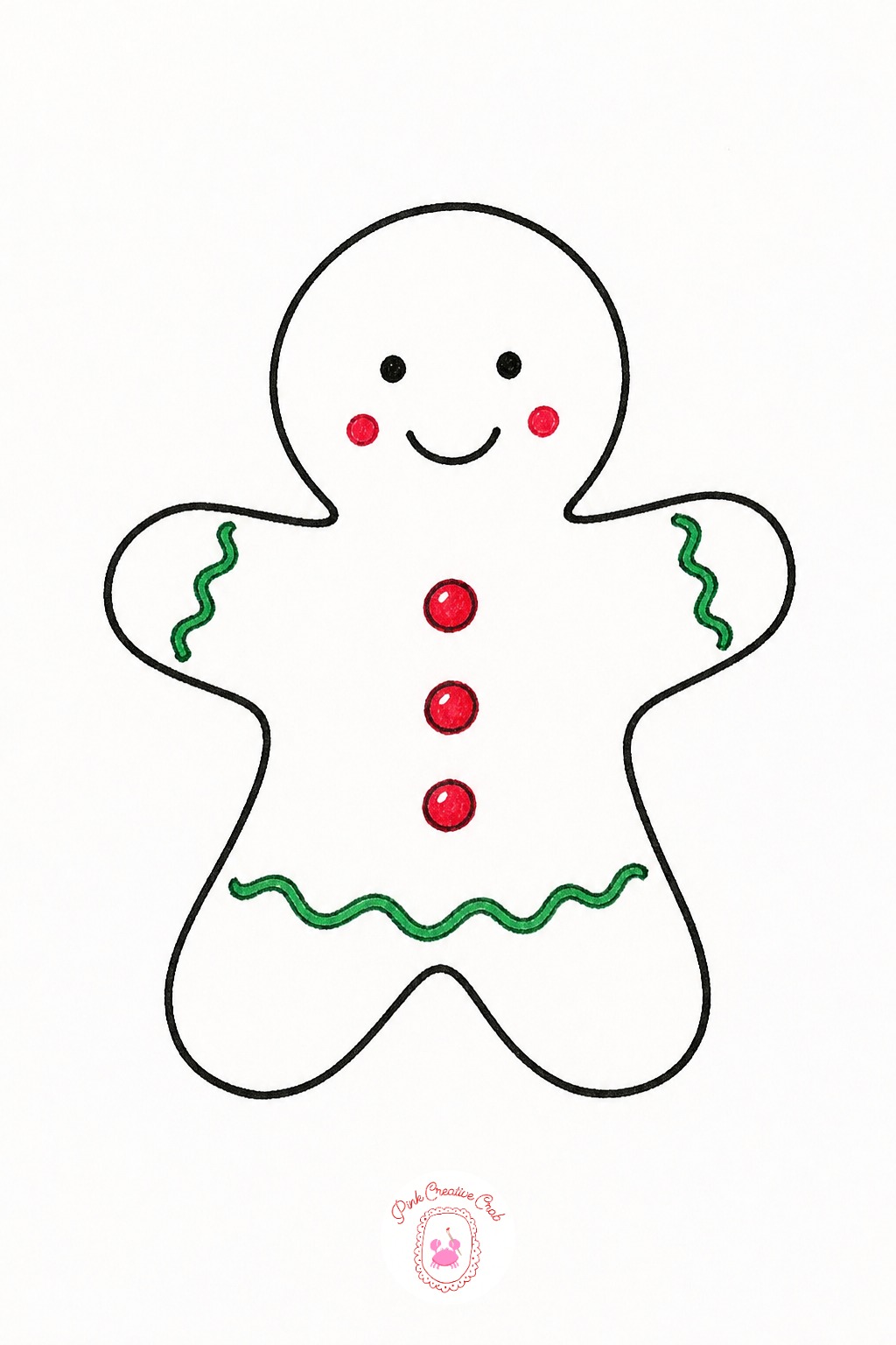 Gingerbread Man Missing One Leg — Start with a rounded body, two stubby arms out to the sides, and only one leg. Cute christmas doodles