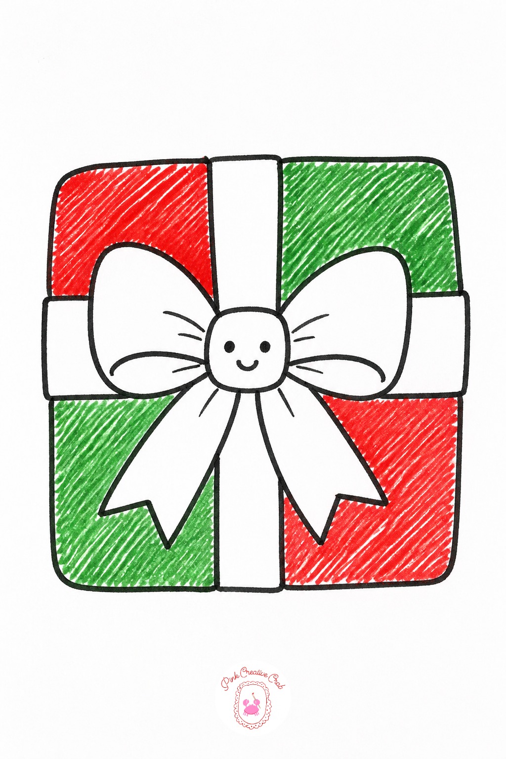 Tiny Present With a Bow Face — Draw a simple square box, then an X of ribbon across the front meeting in the middle. Cute christmas doodles
