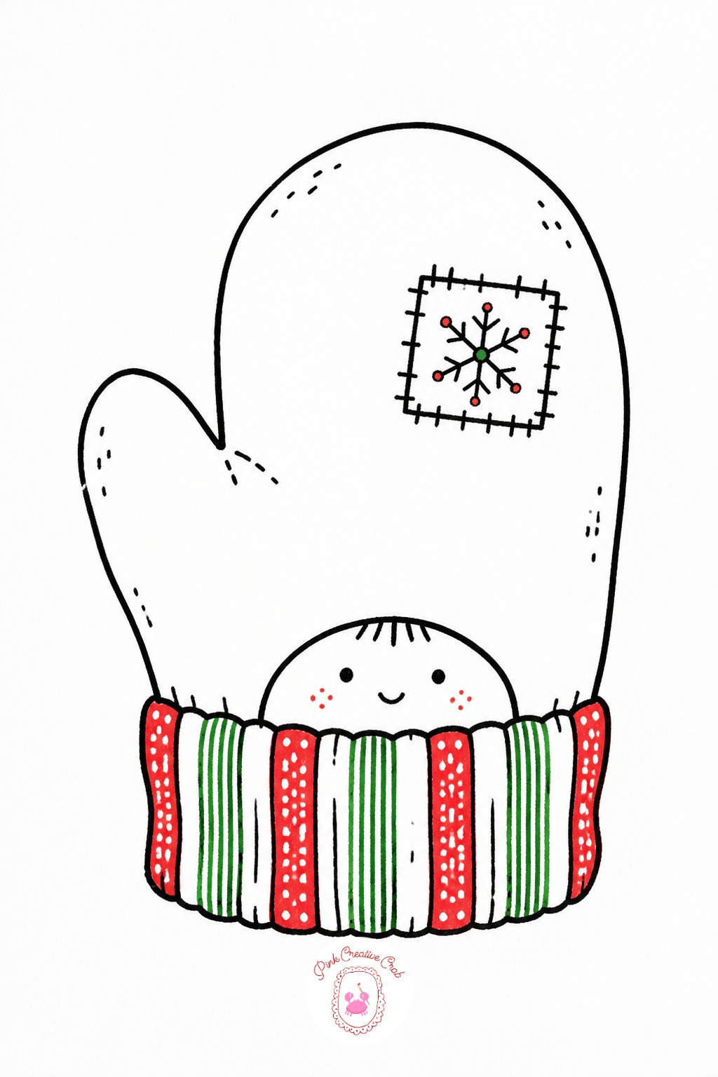 Mitten With Snowflake Patch — Draw a simple mitten outline with a small thumb bump low near the wrist, not up near the fingers. Cute christmas doodles