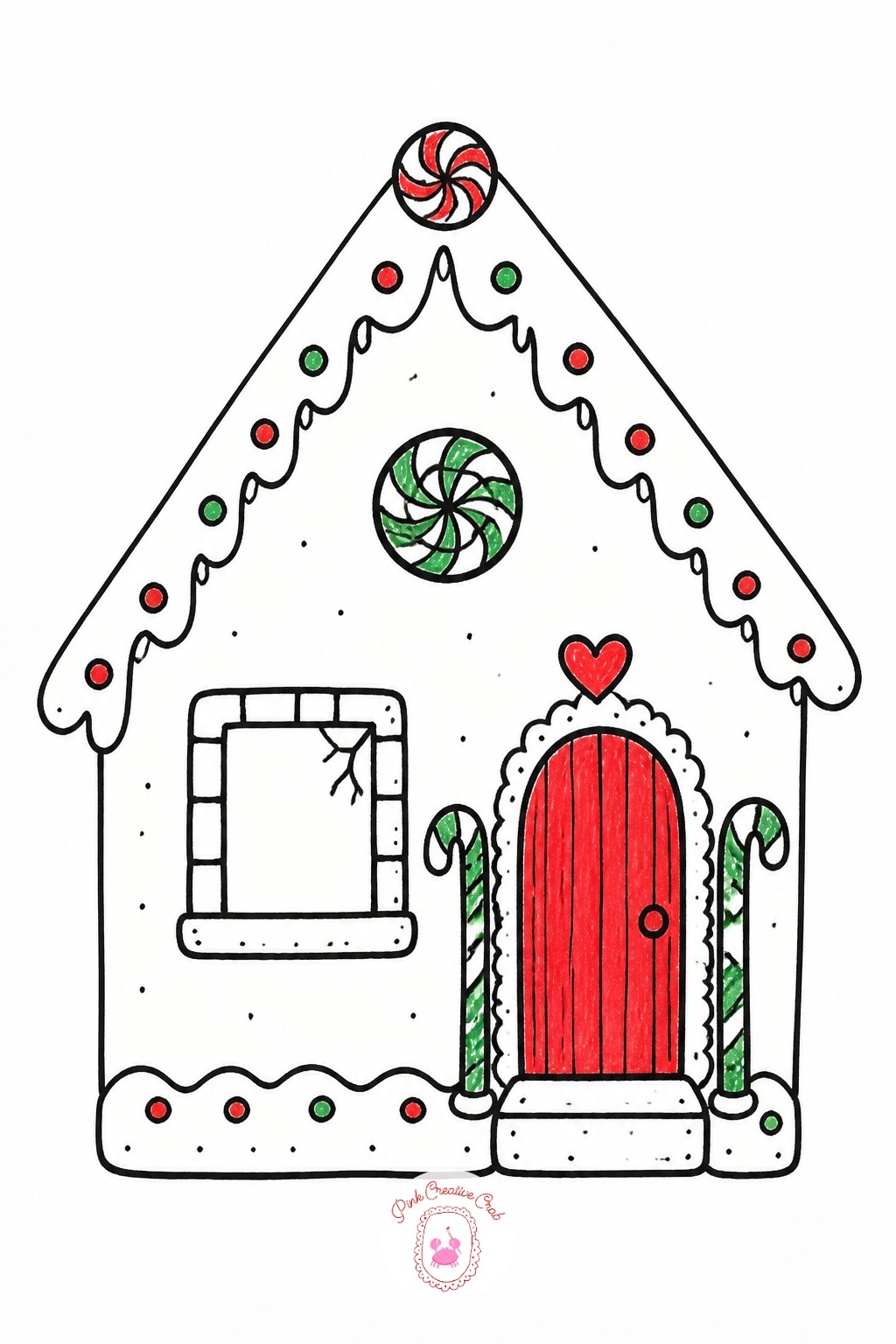 Gingerbread House With a Missing Window — Draw a square house body topped with a triangle roof that overhangs slightly on both sides. Cute christmas doodles