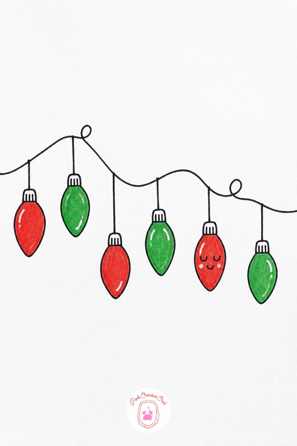 Christmas Light Bulb String — Draw a wavy wire line that dips at different heights, then hang three or four simple bulb shapes from it. Cute christmas doodles